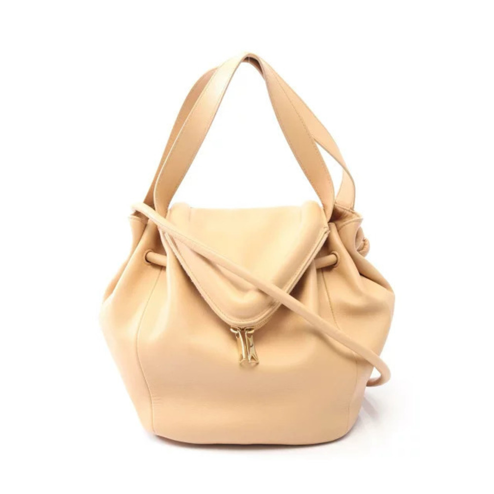 Bottega Veneta Beak Leather Shoulder Bag Cream almond calfskin leather